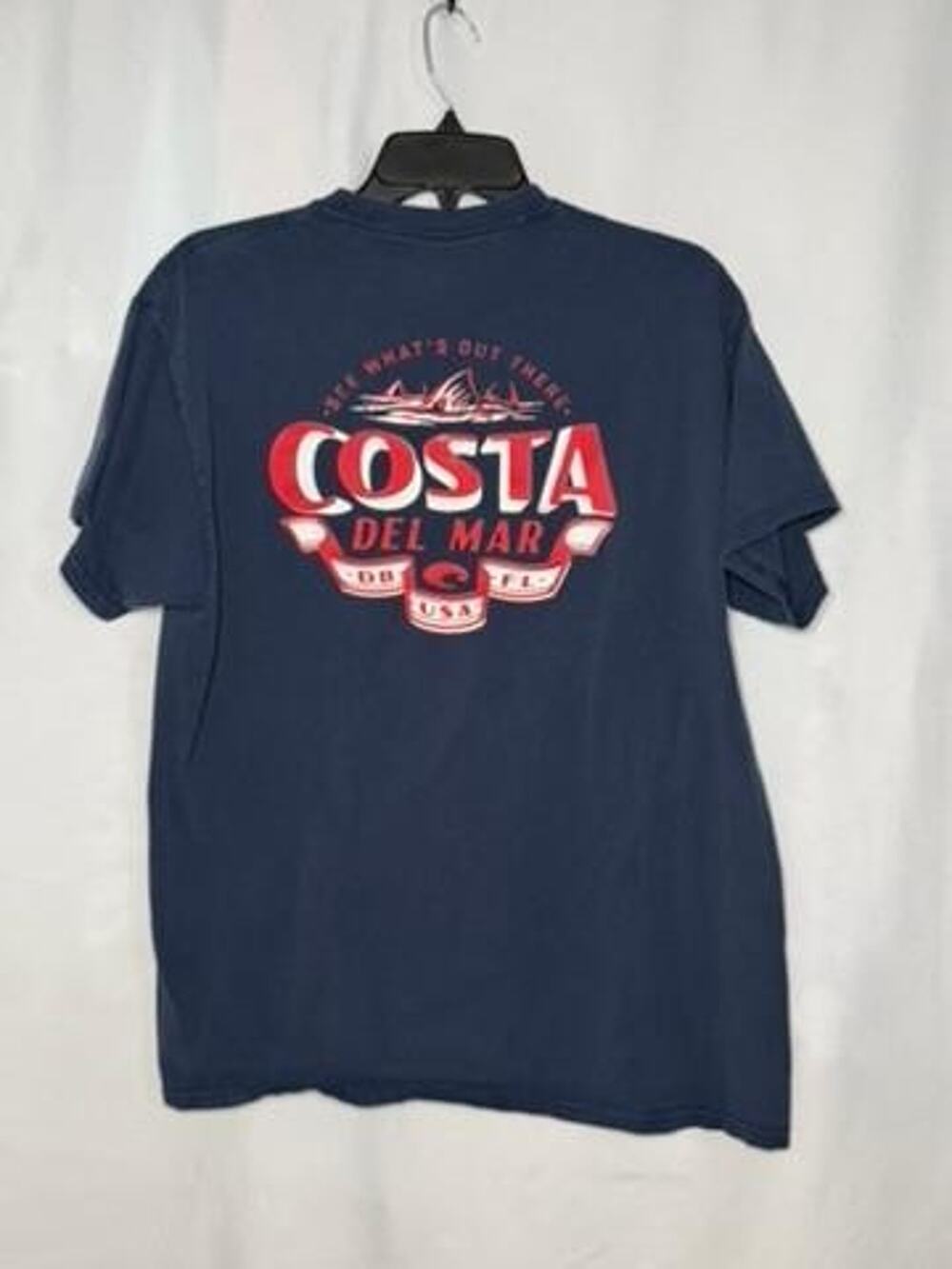 Costa Del Mar T-Shirt Mens Large Navy Blue Short Sleeve Graphic Tee Cotton